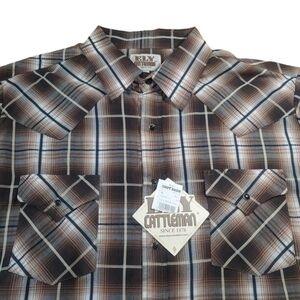 Ely Cattleman Pearl Snap Shirt Men XL Rockabilly Western Rodeo Brown Plaid New